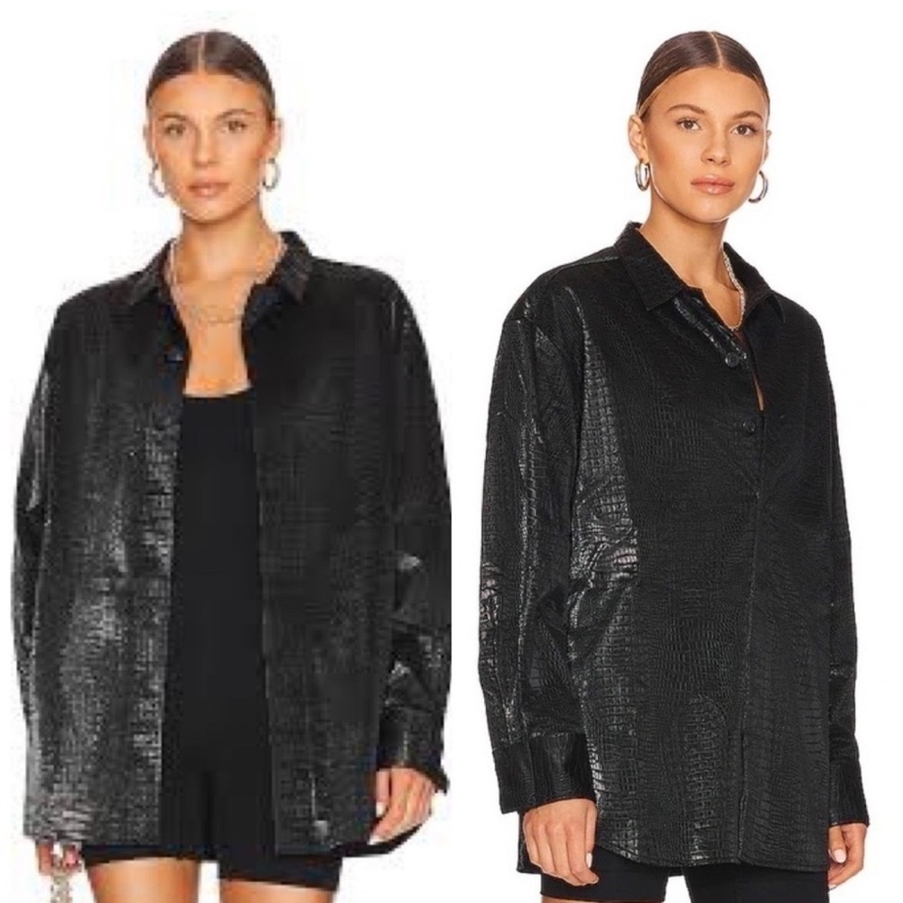 Favorite Daughter Brady Faux Leather Croc Embossed Black Shirt Jacket New